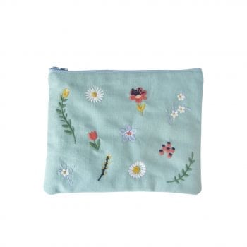 Pouch Embroidered Flowers Green