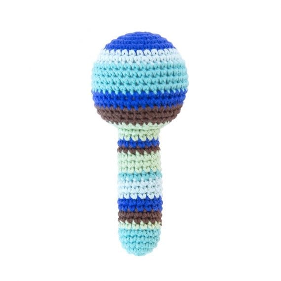 Crochet baby maracas blue brown