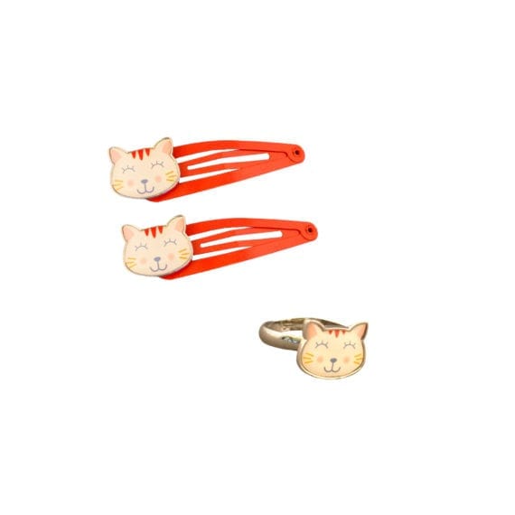 Set Cat Hairclips Ring